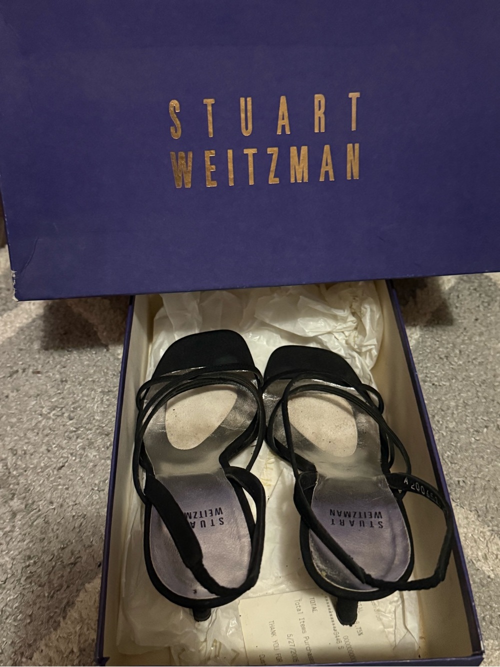 Stuart Weitzman Black Strappy Square-Toe Heels